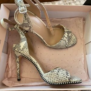 BCBG Jaxina Snake Print Stiletto Sandals